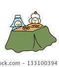 Illustration of Kagami mochi and Mt. Fuji in a kotatsu 133100394