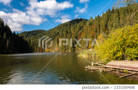 View of Red Lake Lacul Rosu in Romania's Eastern Carpathians 133100406