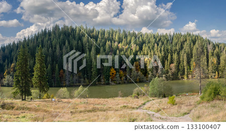 View of Red Lake Lacul Rosu in Romania's Eastern Carpathians View of Red Lake Lacul Rosu in Romania's Eastern Carpathians 133100407