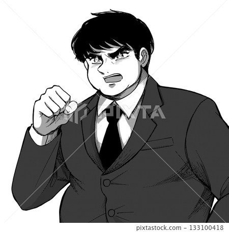 A passionate businessman with burning eyes! A chubby comic illustration 133100418