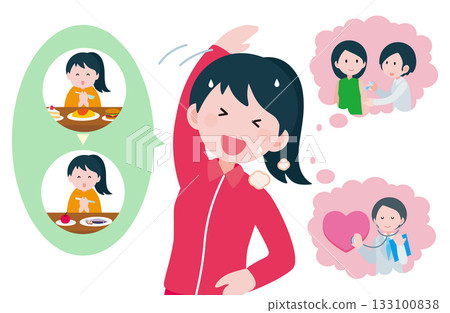 SDGs 3 Illustration of a woman working hard on a diet to maintain her health 133100838