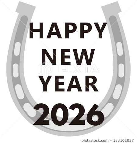 2026年新年快樂與幸運馬蹄鐵（新年賀卡文字素材）郵票插圖 133101087