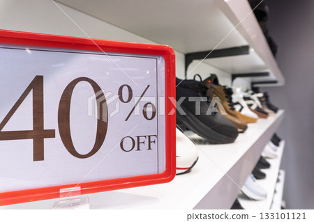 40 Percent Off Sale Sign in Shoe Store 133101121
