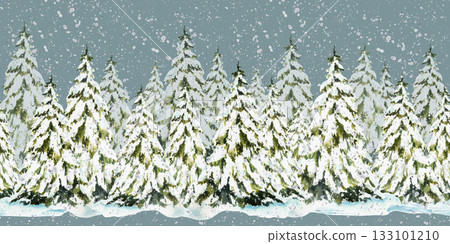 Realistic Spruce tree snow covered and snowfall seamless border. Snowy winter Christmas fir. Hand drawn watercolor illustration isolated pattern from coloured background for fabric, packaging design. Realistic Spruce tree snow covered and snowfall seamless border. Snowy winter Christmas fir. Hand drawn watercolor illustration isolated pattern from coloured background for fabric, packaging design. 133101210