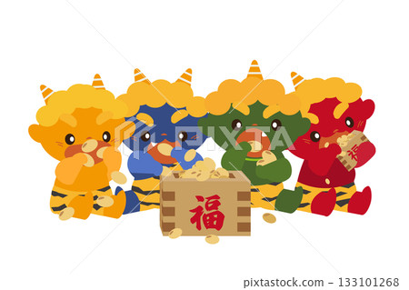 Colorful illustration of demons eating beans for Setsubun 133101268