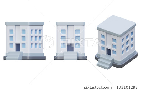 3D cartoon style white apartment building office 133101295
