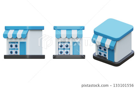 3D cartoon style Laundry shop icon 3D cartoon style Laundry shop icon 133101556