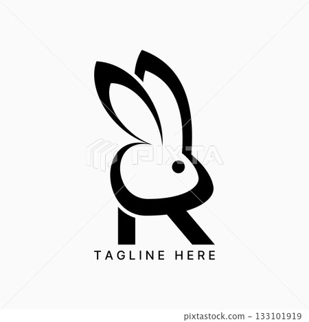 Letter R font with rabbit head 2 long ears bunny funny pet mascot cartoon animal logo design graphic concept creative premium vector stock image top 133101919