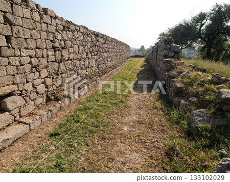 Corridor and walls at Jandial temple Taxila Pakistan ruins 133102029
