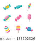 Cute Pastel Candy and Lollipop Vector Set 133102326