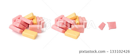 Fruit Chews Isolated, Pink Chewable Candies, Fruit Chew Candy Pile, Square Taffy, Colorful Gummy Candies Fruit Chews Isolated, Pink Chewable Candies, Fruit Chew Candy Pile, Square Taffy, Colorful Gummy Candies 133102426
