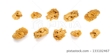 Granola Pile Isolated, Cereal Breakfast with Almonds and Chocolate Chips, Seeds and Oat Flakes 133102467
