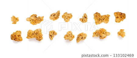 Granola Pile Isolated, Cereal Breakfast with Almonds and Chocolate Chips, Seeds and Oat Flakes Granola Pile Isolated, Cereal Breakfast with Almonds and Chocolate Chips, Seeds and Oat Flakes 133102469