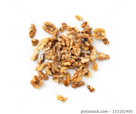 Chopped wallnut , broken roasted walnuts powder, heap of nuts crumbs, whole kernel pieces Chopped wallnut , broken roasted walnuts powder, heap of nuts crumbs, whole kernel pieces 133102493
