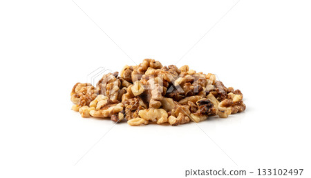 Chopped wallnut , broken roasted walnuts powder, heap of nuts crumbs, whole kernel pieces Chopped wallnut , broken roasted walnuts powder, heap of nuts crumbs, whole kernel pieces 133102497