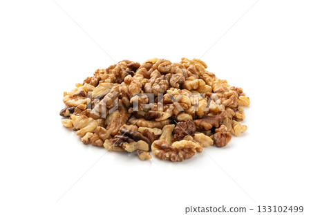 Chopped wallnut , broken roasted walnuts powder, heap of nuts crumbs, whole kernel pieces Chopped wallnut , broken roasted walnuts powder, heap of nuts crumbs, whole kernel pieces 133102499