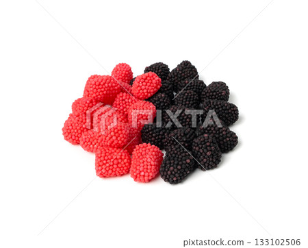 Gummy berries, chewy raspberries or jelly blackberries, gelatin candies fruit marmalade Gummy berries, chewy raspberries or jelly blackberries, gelatin candies fruit marmalade 133102506