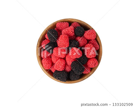 Gummy berries, chewy raspberries or jelly blackberries, gelatin candies fruit marmalade 133102509
