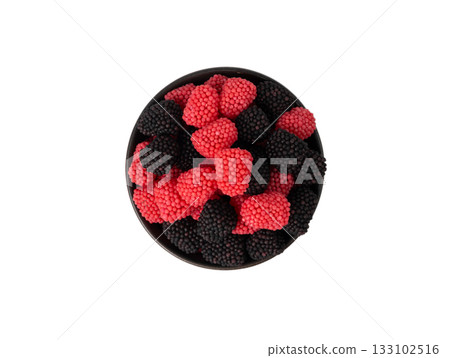 Gummy berries, chewy raspberries or jelly blackberries, gelatin candies fruit marmalade Gummy berries, chewy raspberries or jelly blackberries, gelatin candies fruit marmalade 133102516