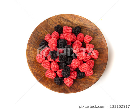 Gummy berries, chewy raspberries or jelly blackberries, gelatin candies fruit marmalade Gummy berries, chewy raspberries or jelly blackberries, gelatin candies fruit marmalade 133102517