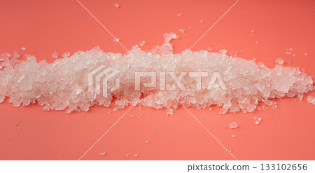 Dead sea salt pile, white crystals for body spa, sodium chloride similar to crushed ice, spa scrub 133102656