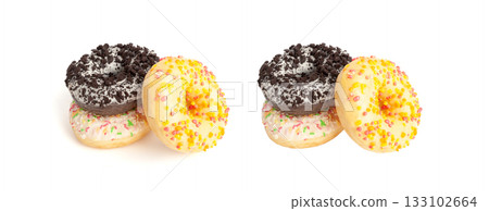 Doughnuts, Chocolate Brown and Pink Donut with Multicolored Sprinkles 133102664