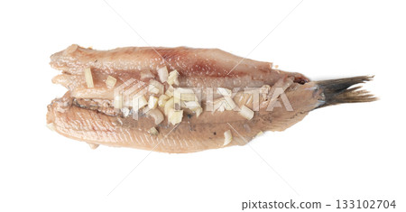 Dutch herring isolated, salted fish meat fillet, traditional maatjes, raw atlantic herring, matias 133102704