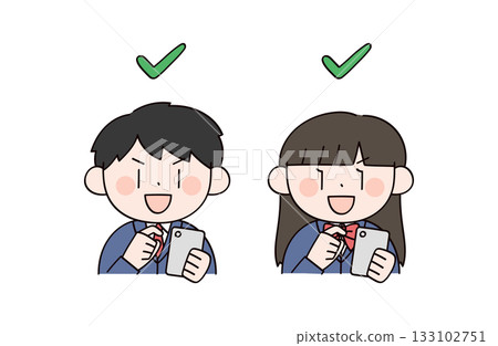 Illustration of two male and female students operating a smartphone Illustration of two male and female students operating a smartphone 133102751