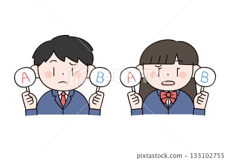 兩位男女學生手持答案卡的插圖 133102755