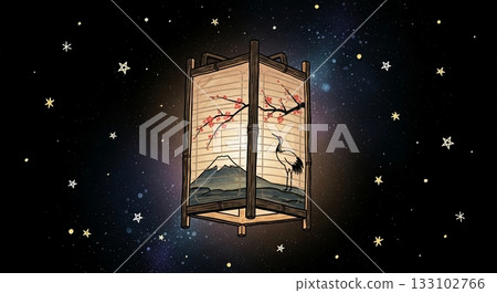 Japanese lanterns floating in the starry sky, Japanese dreams 133102766