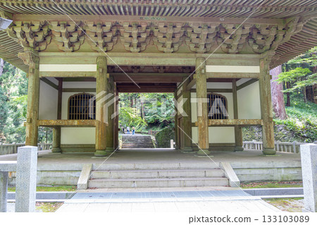 Daiyuzan Saijoji, Minamiashigara, Kanagawa, Japan Traditional wooden gate entrance in Japanese temple surrounded by forest 133103089