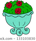 a flower pot with red roses 133103830