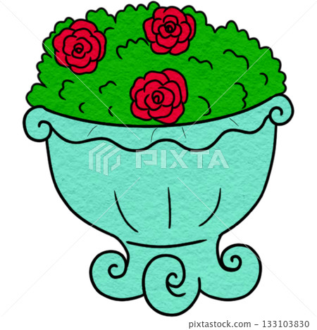 a flower pot with red roses a flower pot with red roses 133103830