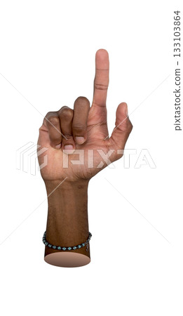 Finger pointing upward. African American man hand making virtual gesture, touching invisible screen, 133103864