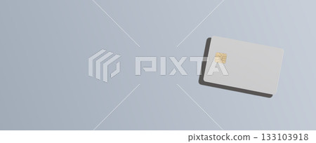 Bank card banner mockup. Minimalistic credit and debit plastic card with chip levitating over 133103918