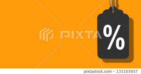 Black Friday tag banner. Minimal black label with bright orange accents and hanging loop, symbol of Black Friday tag banner. Minimal black label with bright orange accents and hanging loop, symbol of 133103937