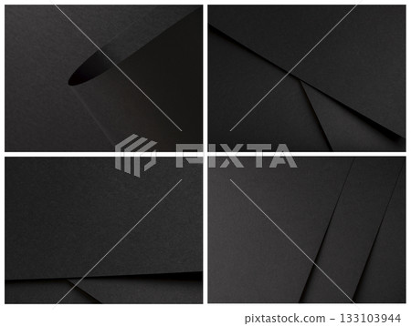 Black paper texture background with a clean, high-quality surface. Features geometric folds, subtle 133103944