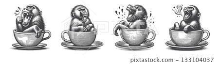 Vintage Hand-Drawn Baboon Laughing  133104037