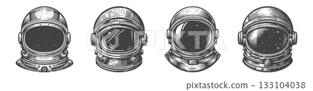 Vintage Hand-Drawn Astronaut Head Portrait 133104038