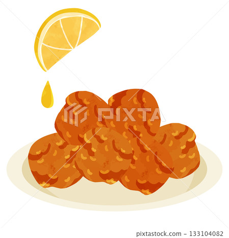 Assorted fried chicken and lemon juice watercolor hand-drawn vector illustration Assorted fried chicken and lemon juice watercolor hand-drawn vector illustration 133104082