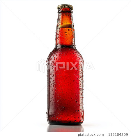 無標籤紅色瓶裝飲料樣品 | 適用於碳酸飲料和精釀飲料包裝 133104209