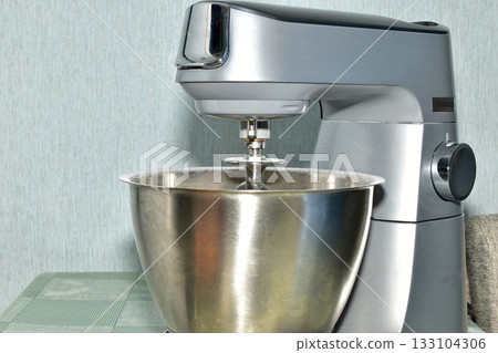 Food processor with a large metal bowl. Food processor with a large metal bowl. 133104306