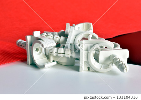 Plastic pipe clamps with dowels. Plastic pipe clamps with dowels. 133104316