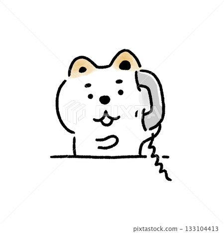 一隻白色柴犬接電話 133104413