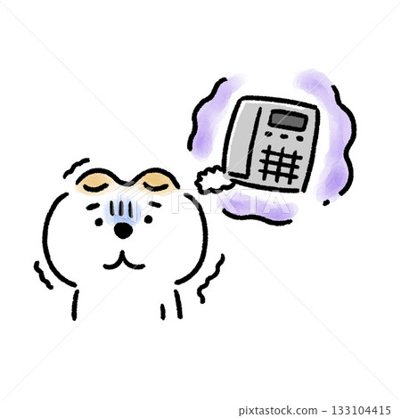 A white Shiba Inu afraid of the phone 133104415
