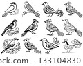 Vector illustration of a silhouette bird with decorative patterns 133104830