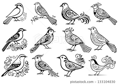 Vector illustration of a silhouette bird with decorative patterns Vector illustration of a silhouette bird with decorative patterns 133104830