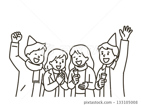 一群男女燃放鞭炮慶祝的插圖(僅線條畫) 一群男女燃放鞭炮慶祝的插圖(僅線條畫) 133105008