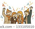 Illustration of a group of men and women celebrating with crackers 133105010