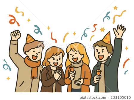 一群男女燃放鞭炮慶祝的插圖 一群男女燃放鞭炮慶祝的插圖 133105010